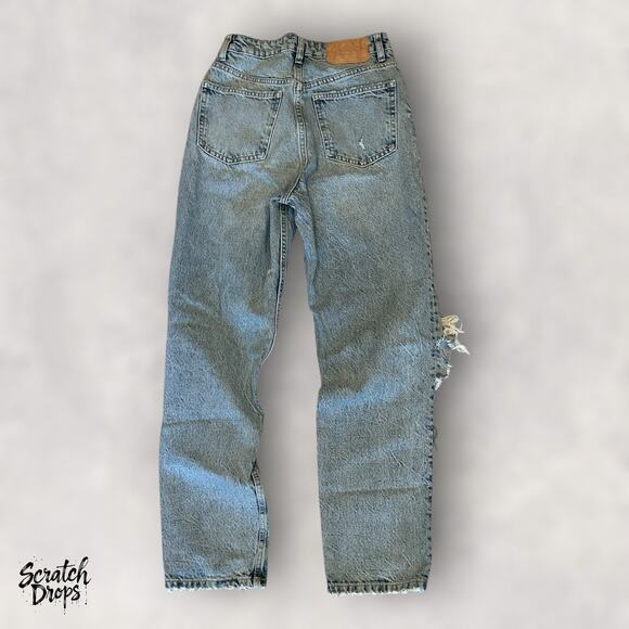 Zara Women's High Waisted Jeans Size 2 Blue Distressed Vintage Denim Pants - Picture 4 of 4